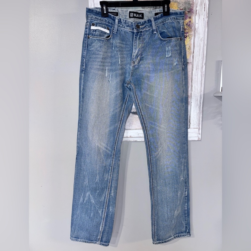 Black Premium Low Rise Slim Straight Jeans Distress 34/34 Whisking Fade